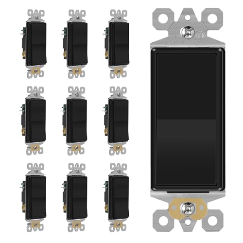 Image of ECOELER 3 Way Decorator Light Switch, Black Decorative Paddle Rocker Switch Replacement, 15A 120 /277V, Self-Grounding, On /Off Wall Interrupter for Residential and Commercial, 10 Pack