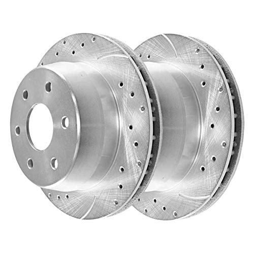 AutoShack PR65086DSZPR Rear Drilled Slotted Brake Rotors Silver Pair of 2 Driver and Passenger Side Replacement for Chevrolet Express 1500 Suburban 1500 Tahoe GMC Savana 1500 Sierra 1500 Yukon XL 1500