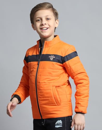 Image of Monte Carlo Boys Printed Orange Mock Neck Full Sleeve Jacket
