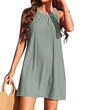 Ekouaer Damen Strandkleid Bikini Cover Up Strandponcho Ärmellos Sommerstrandkleid Rundhalsausschnitt Casual Beachwear Durchbrochenes Musterdesign,Hellgrün L