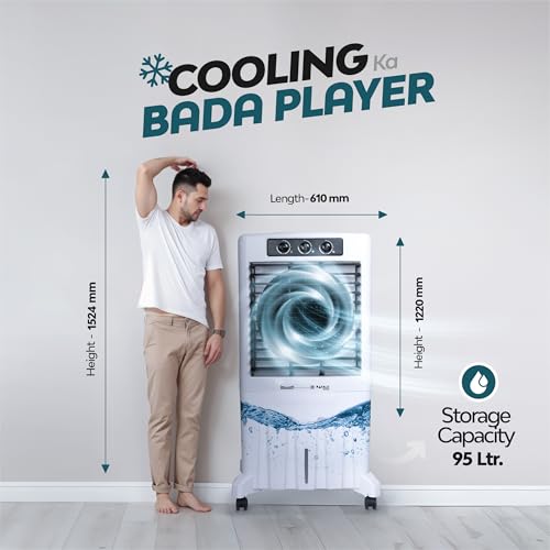 Image of SUMMERCOOL Rafale 95Ltr Desert Air Cooler with wheel for Home | High Speed Fan | 35ft Powerful Air Throw| Desert Cooler | Inverter Compatible | HoneyComb | Collapsible | 1 year warranty | White