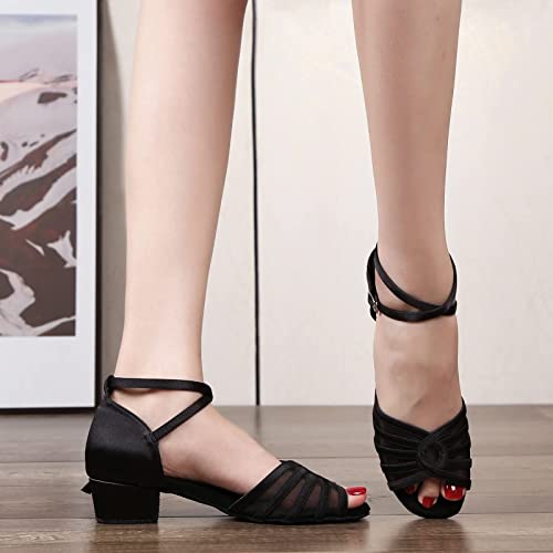 Low Heel Womens Ballroom Latin Salsa Dance Shoes for Social Beginner Practice Dancing Sandals 1.5" Heel LX022