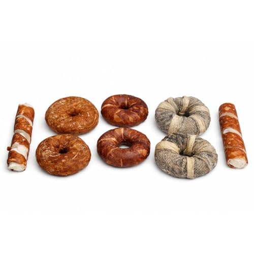 ANIMALUJOS - Snacks Variados para Perros - Donuts Pescado, Donuts Pato, Bollo Pollo y Espiral Pollo - Pack 8 Unidades - Sabores Irresistibles y Naturalmente Deliciosos