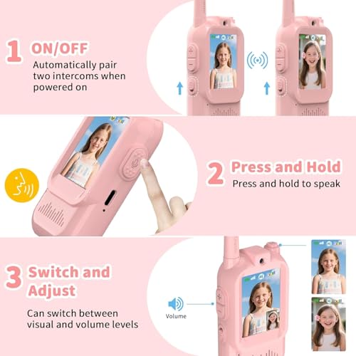 Image of BlueFire Kids Walkie Talkies with Video - Screen Display Toy Radios with Voice Effects, One-on-One Pairing, Long Range - Birthday Toys Gifts for Boys & Girls Ages 3-12 (Pink)