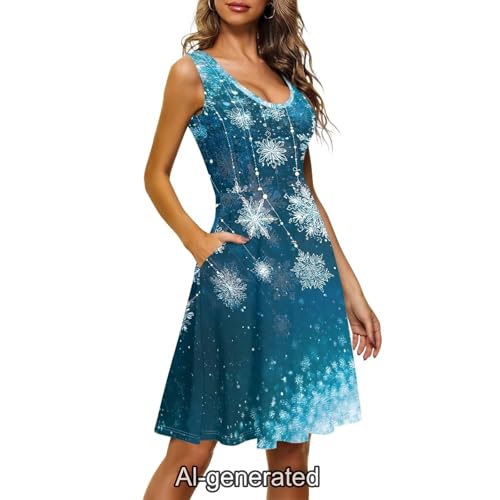Image of Dreaweet Casual Sleeveless Dresses for Women Girls, Round Neck Tank Dresses with Pockets Summer Sundress Size XS-4XL