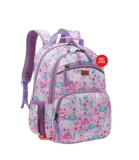 Kids School Backpack with Lunch Bag, Purple Floral Rainbow Pattern, Girls Backpack Set-image-27
