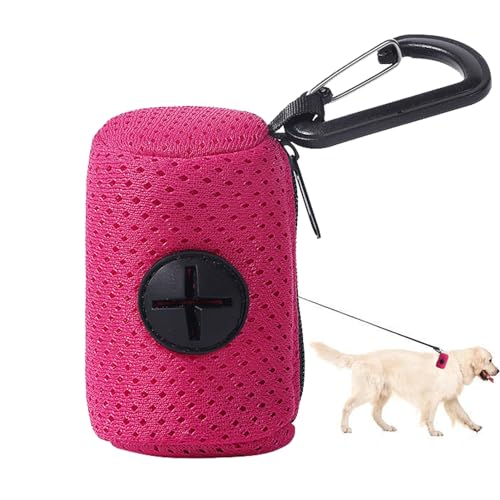 Besreey Hundetaschenhalter - Hundekotbeutelhalter aus Netzstoff mit Leinenbefestigung und Reißverschluss - Hundebeutelspender mit großer Kapazität, tragbarer Kotbeutelhalter für Hunde, Spaziergänge