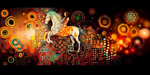 Peinture diamant cheval blanc pour une décoration murale salon élégante