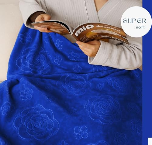 Image of SANMARINO Korean Style Faux Mink Blanket for Double Bed 2500 Grams 525 GSM | Ultrasoft & Lightweight Solid Embossed Blanket for Heavy Winter | 210x220 cm (Color - Royal Blue)