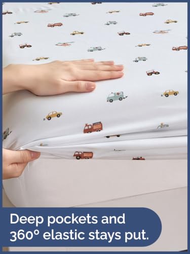 Image of Kids Twin Size Car Bed Sheets - 3 Piece Kids Car Sheet Set - Speedy Vehicle Bedding - Ultra-Soft, Cute & Cozy - Breathable & Machine Washable - Wonderful Auto Bed Set for Boys, Girls, Teens & Toddlers