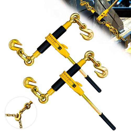 Image of Ratchet Chain Binders 5 /16'' - 3 /8'' | 5 /16 Inch Load Binder with 5 /16 Inch Grab Hooks | Tie Downs for 5 /16 Transport Chain | 5400 Lbs Working Load Limit- Heavy Duty Ratchet Binders(2 Pack)