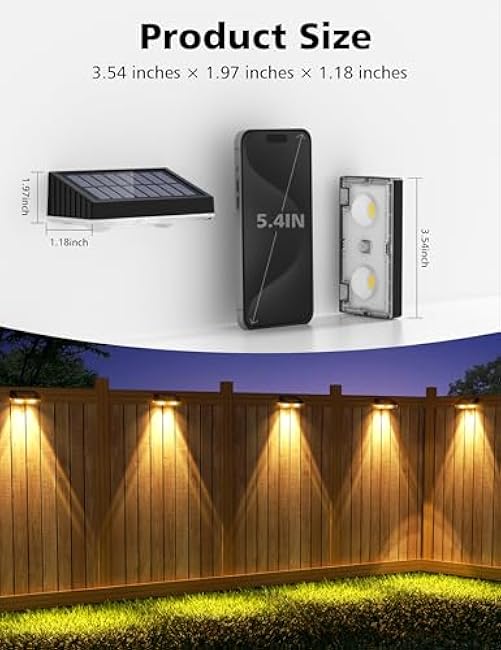 APONUO Solar Fence Lights Outdoor Waterproof, Fence Lights Solar Powered, Warm White Solar Light for Fences, Backyard, Patio, Wall, Deck, Yard (12 Pack, Black)