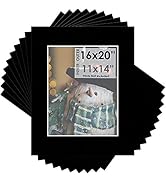 Mat Board Center, Pack of 10, 16x20 for 11x14 Black Color Mats - Bevel Cut, Acid Free, 4-ply Thic...