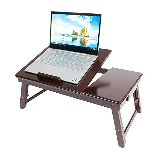 Bamboo Laptop Stand Lap Desks Bed Tray wit Multi-Position Adjustable Tilt Surface Storage Drawer, Work from Home, Great Stand for Computer Book Coloring - Brown