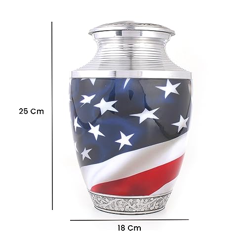 Image of Alpha Living Home Memorial Cremation Urn for Adult Ashes - Large Handcrafted Funeral Urn, Secure Lid Burial Keepsake Memorial Urn for Men & Women, Red Silver