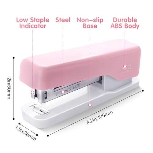 Image of M&G Desktop Stapler, Basic Office Stapler with 1000 Staples, 20 Sheet Capacity, Portable Small Desk Staplers for School Home Office (Pink)