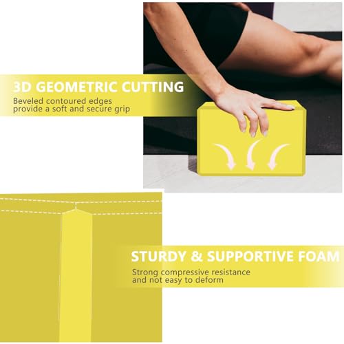 MBHKRRS 9\"x6\"x3\" Yoga Blocks, Soft Non-Slip Surface Premium Foam Blocks, Supportive, Lightweight, Odor Resistant, Yoga Accessories for Pilates Meditation General Fitness Stretching Toning (yellow-1 Pack) - Thumbnail 3