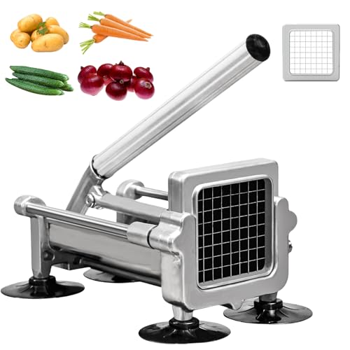 KSIFJRTO Commercial French Fry Cutter, Heavy Duty Potato Slicer with 3/8Inch Blade, Stainless Steel Potato ChopperFrench Fries Cutter with Suction Feet,