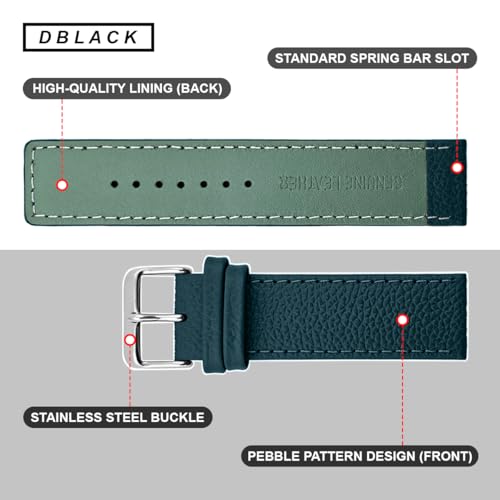 Image of DBLACK ''ZOLO'' Premium Leather Watch Strap, Pebble Pattern Design Watch Belt / / For 20mm, 22mm, or 24mm Boxy Finish Watch Band (Choose Your Size & Color)