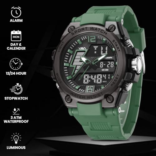 Image of V2A Stryke 45mm Analog Digital Sports Watch for Men | Hybrid Layered Dial | Alarm Stopwatch Backlight Day Date | TPU Strap | 30M Water Resistant | Gift for Mens