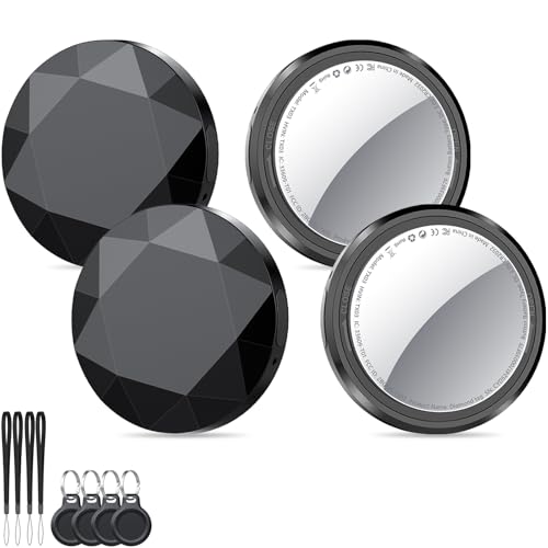Smart Air Tracker Tag 4 Pack, Buscador de Objetos Bluetooth Funciona con Buscar Apple (sólo iOS), Localizador Bluetooth, Rastreador para Llaves, Cartera, Mochila, Equipaje, Batería Reemplazable, Negro