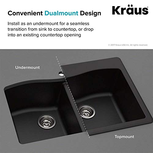 Kraus Forteza 33" Drop-In/Undermount Granite 50/50 Double Bowl Kitchen Sink - Grey (Kgd-52Grey) , Gray #TOP6