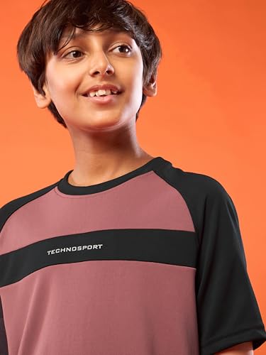 Image of TECHNOSPORT Boy's Polyester Slim Fit Crew Neck Half Sleeve T-Shirt with Technocool+, Anti Microbial Propeties for Sports and Regular Use