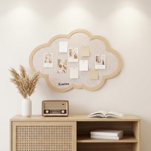 Image of Cute Cloud Felt Bulletin Board for Wall, Self-Adhesive Pin Board with 30 Pushpins, Message Display Board for Notes Photos Office Home Decor (Beige)
