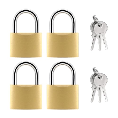 Image of BRAXE 4 Pcs Keyed Padlock with 6 Same Keys Waterproof Small Solid Brass Lock 1.18inch 30mm for Gym Locker Case Backpack Luggage Hasp Storage Sheds Fence Toolbox
