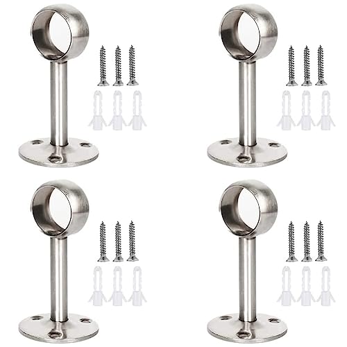 4 Pezzi Staffa di Montaggio a Soffitto, Supporti per Aste per Tende, Staffe per Tende Armadio, con 12 Viti e 12 Tubi di Espansione, per Appendere Traverse da 25 mm, Argento