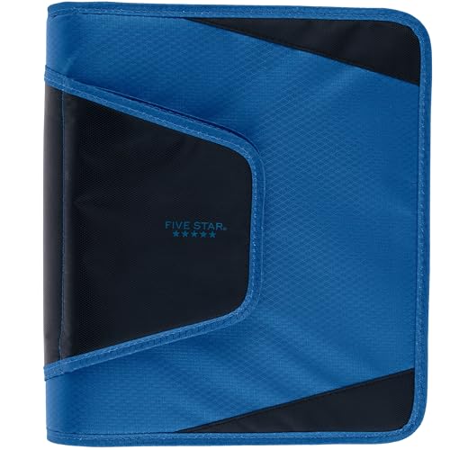 Five Star Zipper Binder, 1-1/2 Inch 3-Ring Binder with Round Rings, 3-Pocket Expanding File, 500 Sheet Capacity, Blue (72202)