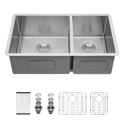 Lofeyo 33x19 Inch Undermount Double Bowl Kitchen Sink 60/40
