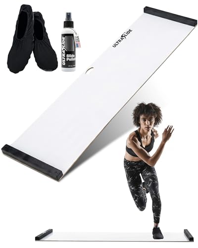 UltraSlide 5 Ft Slide Board for Exercise with Booties & Polish - Solid One-Piece Slide and Balance Board for Cardio & Home Workouts Sports Core Exercise Equipment Sliders for Working Out Hockey Training Cardio Equipment Fitness SlideBoard with Non-Slip Grip Pads. Made In USA.