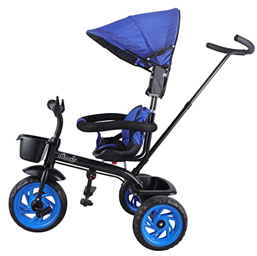 Image of JoyRide Stroller Tricycle| Baby Trike|Tricycle with Canopy and Parental Adjust Push Handle for Kids|Boys|Girls Age Group 1.5 to 5 Years (Blue)