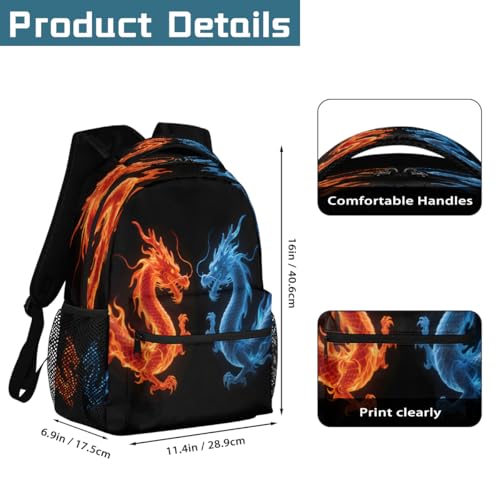 Red Blue Fire Dragon Kids Backpack, Lightweight School Bookbag Large Capacity Laptop Backpack Water Resistant Daypack Shoulder Bag for Teenager Boys Girls2