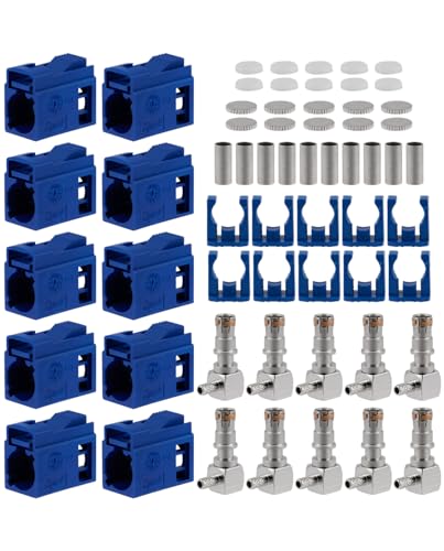 Vecys 10PCS Fakra C Female Crimp Connectors Fakra C Female Right Angle Blue Connector Coding Crimp for RG316 RG174 LMR100 Cable