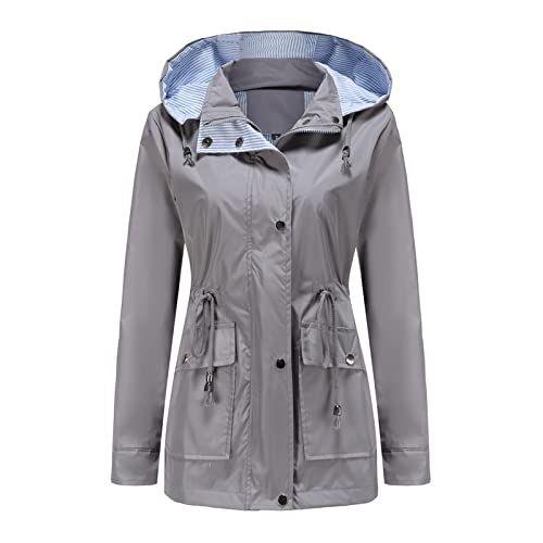 Modful Womens Lightweight Jackets Waterproof Rain Jacket Windbreaker Outdoor Trench Coats With Hood (Grey, Medium) #TOP1