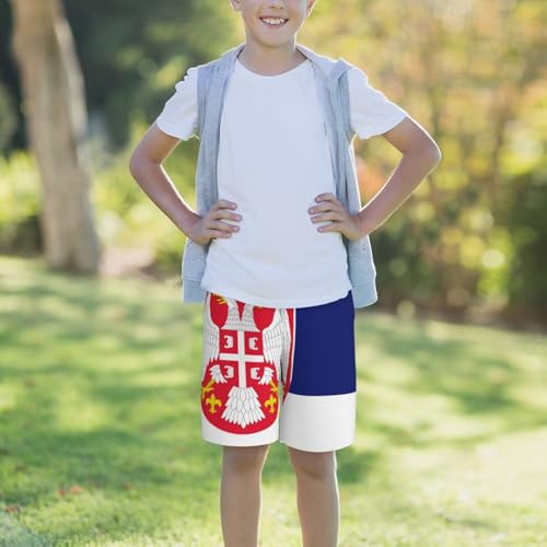 Wave Striped Serbian Flag Teen Boy's Summer Beach Shorts Quick Dry Swim Trunks Running Sports Shorts3