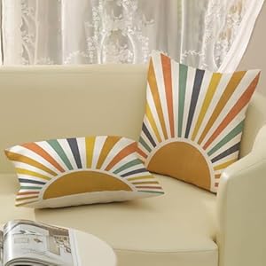 Summer Pillow Covers 16×16 Inch Set of 2 Stripes Yellow Sunshine Decorations Outdoor Throw Pillows Boho Summer Rainbow Sun Pillowcase Linen Decor Cute Farmhouse Cushion Case for Home Bedroom