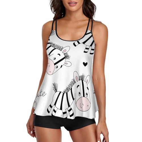 Bikini Tankini Femme Motif Cheval Rayé Chic Robe De Plage Fluide et Short de Bain Confortable
