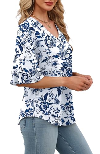 Image of OFEEFAN Spring Tops for Women Boho Shirts Fashion Clothing Cute 3 /4 Length Sleeve Blouses Dressy Casual Summer Outfits