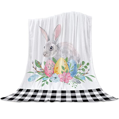 毛布 シングル ブランケット ぶらんけっと イースター チェック柄 バニーと卵 シンプル おしゃれ 夏用 エアコン対策 吸湿発熱 マイクロファイバー 冬用敷き毛布 フランネル 柔らかい ひざ掛け お昼寝ケット 掛け毛布 洗える もうふ フリース 軽量 薄手 100x150cm
