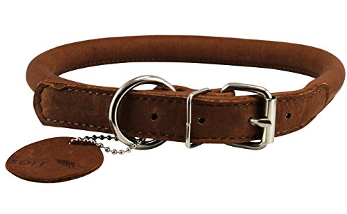 Genuine Leather Rolled Dog Collar 17.5"-21" Neck Size, Chow Chow, Collie, Labrador #TOP2