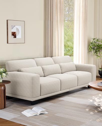 Image of Amada 89 inch Sofa, 3 Seater Sofa Couch for Living Room, Modern Sofa with Deep Seats & Wide Armrests, Comfy Couch with Removable Washable Covers & Linen Fabric, Easy Assembly