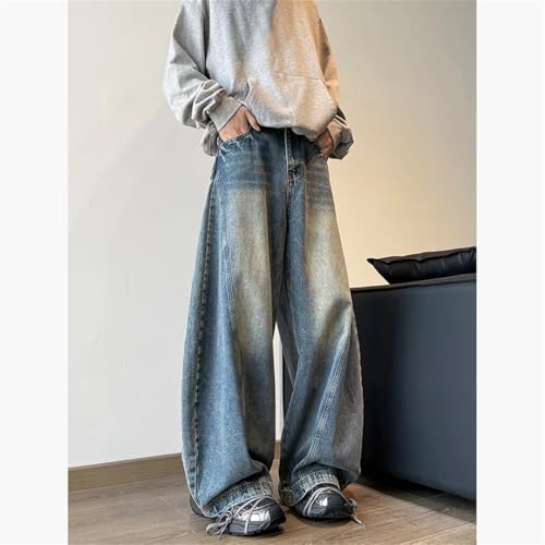 Men Loose Washed Jeans Big Pocket Trousers Wide Leg Pant Streetwear Hip Hop Drawstring Denim Pants3