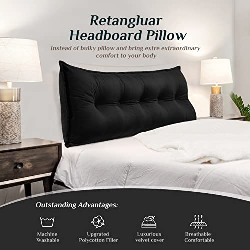 Vercart Large Bolster Headboard Pillow Daybed Pillows Bed Rest Reading Pillow Bed Headboard Pillow Backrest Positioning Support Pillow With Velvet Washable Cover Black King #TOP3