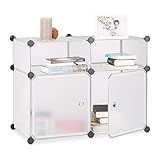 Relaxdays Regalsystem 4 Fächer, Standregal Kunststoff, Steckregal mit Türen, Badregal, HBT: 56 x 75 x 37 cm, transparent