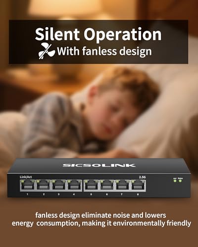 Image of 8-Port 2.5G Unmanaged Ethernet Switch, 8x2.5G Base-T RJ45 Ports, 40Gbps Switching Capacity, Fanless Metal, Plug & Play for NAS, PC, Gaming, WiFi AP