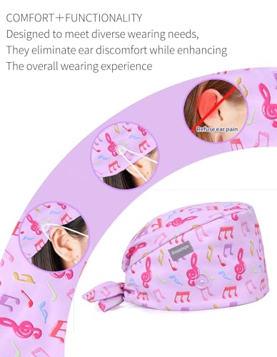 Image of Kousenpu Scrub Caps for Women, Adjustable Women's Surgical Cap with Buttons, Breathable Cute Design for Nurses and Doctors