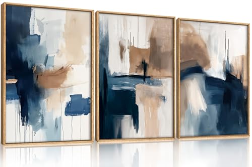 BICERE Large Abstract Brush Stroke Framed Canvas Wall Art,Modern Pastel